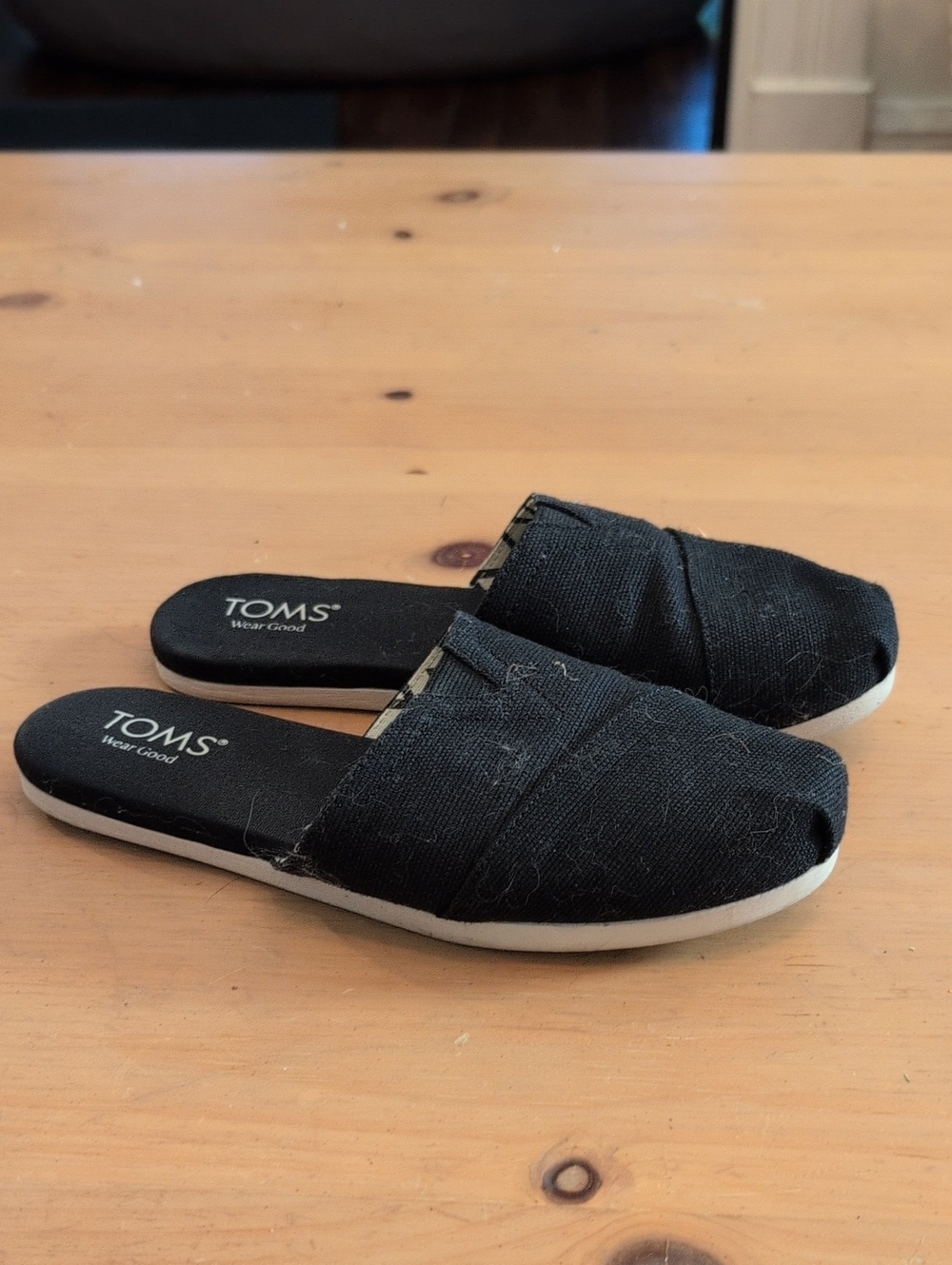 Toms Black Canvas Espadrille Slide Mules